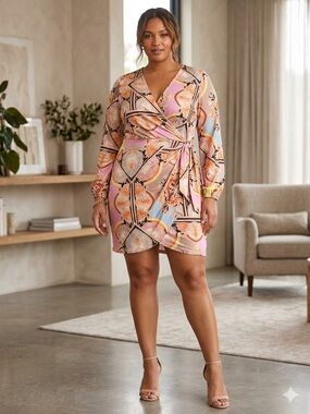 Paisley Wrap Mini Dress in Pink Multi Size Large